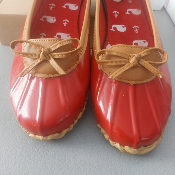 LONDON FOG Red Rubber Rain Shoes Slip On Flats Loafers Women 9 EUC Webster - Picture 4 of 14